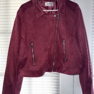 Vigoss Women's Maroon Suede-Look Zip Moto Jacket